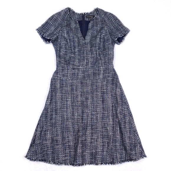 Banana Republic Tweed Dress Size 4 Navy Blue Short Sleeve Parisian Chic Office - Picture 1 of 9